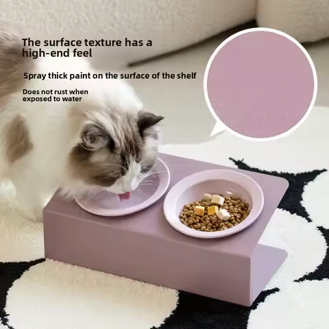 Ceramic Oblique Double Bowl Plate, Pet Cat Bowl, High Foot Cervical Spine Protection, Anti-knock Dri