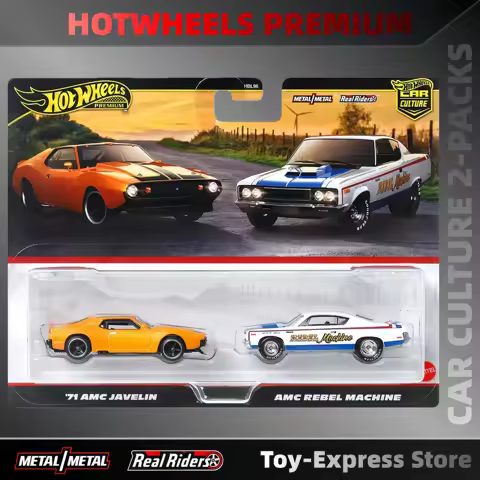 Hot Wheels Premium Car Culture 2-Packs AMC Javelin AMC Rebel Machine 1:64 Car Model Children Toys Ho