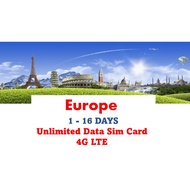 Europe Sim Card - Unlimited Data for 33 Countries