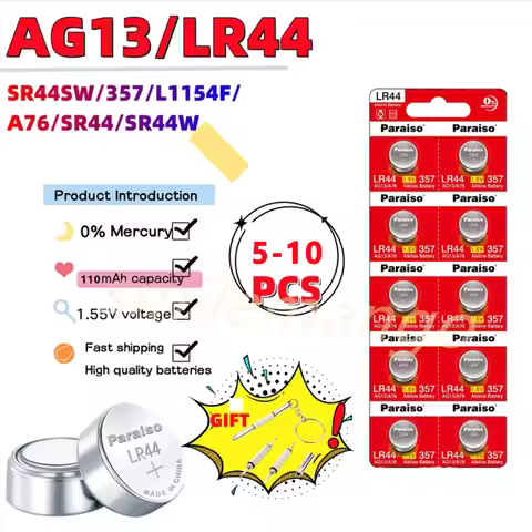 New High-Capacity1.55V AG13 LR44 L1154 RW82 SR1154 SP76 SR44 Button Batteries A76 LR1154 GP7 Cell Co