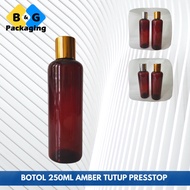 250ML AMBER PRESSTOP SILVER GOLD BOTTLE 250ML PRESSTOP PLASTIC BOTTLE REFILLABLE CONTAINER