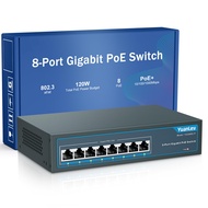 8 Port Gigabit PoE Switch, 8 PoE+ Ports 1000Mbps, 120W 802.3af/at, Metal Fanless Unmanaged Plug and