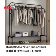 ASOTV Double Pole Clothes Rack Rak Baju Besi Steel Cloth Stand Penggantung Baju 0015 Drying Rack Amp