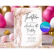DigitalArtBroByTaha Editable Template 13th Birthday Invitation Pink Row Digital Card