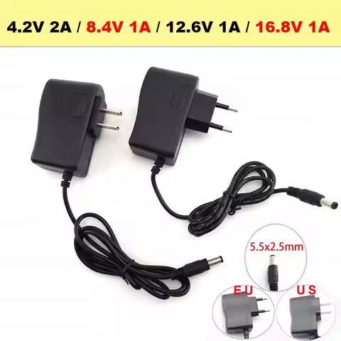 AC 100-240V Power Supply Adapter DC 8.4V 12.6V 16.8V 1A 1000MA 4.2V 2A 5.5*2.5mm for 18650 Lithium B