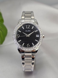 Alba japan นาฬิกา(ผู้หญิง) รุ่น AG8499X1 หน้าปัดดำ คริสตัลแท้จากSWAROVSKI ระบบควอตซ์ ประกัน1ปี