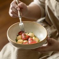 Vintage Style Retro Ceramic Irregular Bowl Restaurant Salad Bowl Noodle Bowl Household Bowl Wholesal