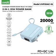 uvolt PD35W Powerbank 3in1 20000mAh Fast Charge UVP20AC-01พาวเวอร์แบงค์ชาร์จเร็ว สายในตัว จอLED