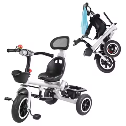 Folding Tricycle with Adjustable Push Handle Removable Canopy 165 lbs Ccity 6-in-1 Baby Trike for Ag