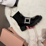 ZZ2023New Rhinestone Square Buckle Dr. Martens Boots Thick Bottom Chelsea Ankle Boots Slim Single Boots British Style S