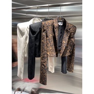 2023 Autumn Leopard Print Shoulder Pads Short Suit Women All-Match Slimmer Look Trendy Niche Long-Sleeved Blazer