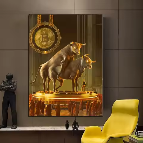 Crypto Fiat Nft Bitcoin Kiss Klimt Graffiti Art Golden Bull Halving Ceremony ALPHA Poster and Print 
