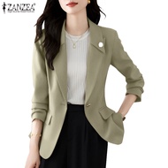 ZANZEA Women Korean Plain Color Long-Sleeved Decorative Pocket Flap Blazer
