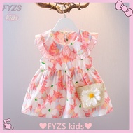 Fyzskids 0-4 years old girls summer little flower dress Give cute bag Princess flower dress
