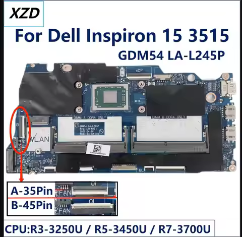 GDM54 LA-L245P Mainboard for Dell Inspiron 15 3515 Laptop Motherboard CPU R3 R5 R7 UMA 100% TEST OK