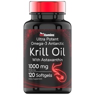 Antarctic Krill Oil 1000mg x 120 Softgels with Astaxanthin | 1000mg Red Krill Oil, 200 mg Phospholip