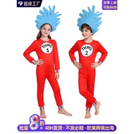 Halloween Costume Children's Clothing Dr. Si Children cosplay Costume Hat Cat Thing1Thing2 Red Jumps