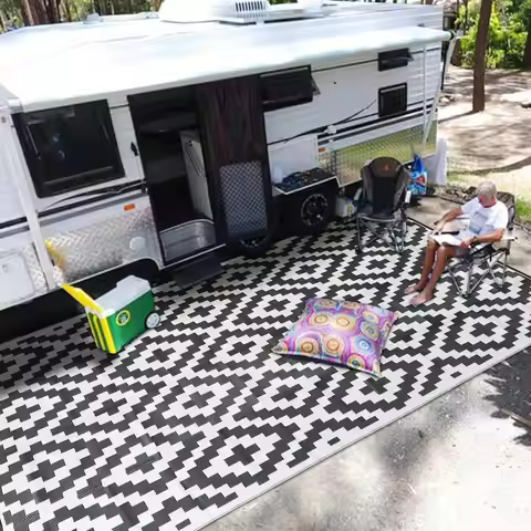 Waterproof Outdoor Rug 9x12 ft, Reversible Plastic Mat for Patio, Deck, Beach, Camping - Modern Larg