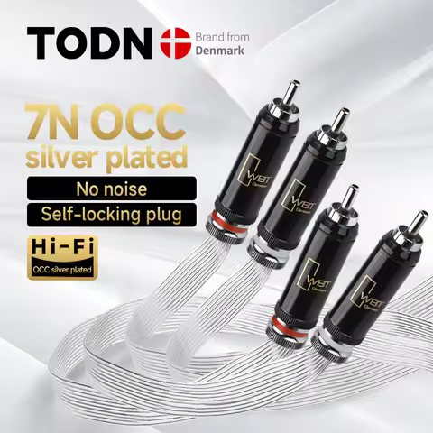 TODN 1 Pair 2RCA to 2RCA Audio Cable Hi-End 7N OCC Silver Plated 2RCA HIFI Audio Cables With WBT RCA