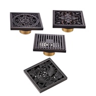 10X10Cm Vintage Artistic Black Bathroom Square Shower Floor Drain Trap Waste Grate with Hair Strainer Anti Smelly Drains