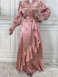 New store opening 50% discount for only three daysFashion Flower Turkey Satin Abaya Muslim Woman Jil