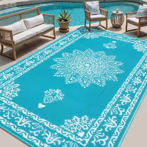 8x10 Ft Waterproof Reversible Outdoor Rug, UV Resistant Portable Mat for Patio Deck Balcony RV Campi