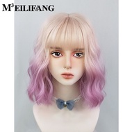 Rambut Palsu Kerinting Pendek Ombre Merah Jambu Ungu untuk Kanak-kanak Perempuan, Gaya Selebriti Int