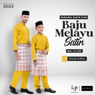 I.P Muslim✦KUNING DIRAJA Baju Melayu Satin Family Set Pasang Normal Cutting- Size 12-3XL /Baju Raya 
