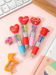 4入組/套,心形和玫瑰形迷你原子筆,4種顏色,適用於情人節