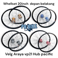 Wheelset 20 rims Araya vp21 Hub pacific BMX UK 20inch Aloy Hub pacific bearing rim basikal