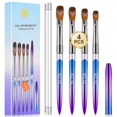 4PCS Acrylic Nail Brush Set Size 10/12/14/16 for Acrylic Powder Extended Nail Brush Art 3D Engraving