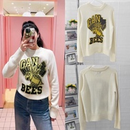 GANNI Autumn Winter Pullover Sweater - Beige Bee Pattern Wool Top
