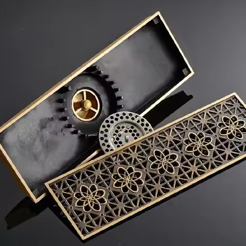Drain 10*30CM Euro Antique Brass Art Carved Floor Drain Cover Shower Waste Drainer Bathroom Bath Acc