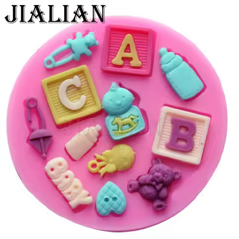 ABC Baby Shower Party bottle Trojans bear cake decorating tools DIY fondant silicone mold chocolate 