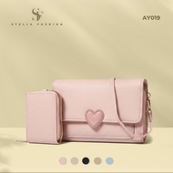 STELLA FASHION Sling Bag For Women Fashion Leather 2in1 Double Zipper Cute Student Long Wallet AY019