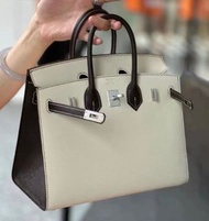 全新 z stamp SO款 birkin 25 nata奶油白拼朱古力色磨砂銀扣 Epsom