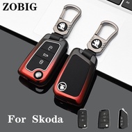 ZOBIG for Skoda Key Fob Cover Zinc alloy Key Case Cover Compatible with Skoda Octavia A5 Bora Jetta Seat Kodiaq Karoq for Seat Ateca Leon Keyless Smart Key Fob