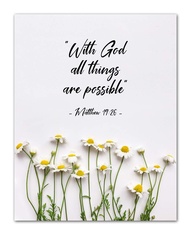 Matthew :With God All Things Are Possible Bible Verse Quote Wall Art Unframed Yellow Daisies Botanic