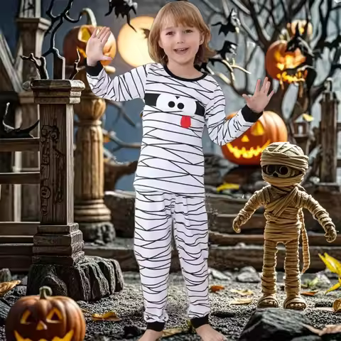 Kids Pajamas Mummy Cosplay Costume Toddler Halloween Outfit Infant Carnival Dress Up Purim Party Clo