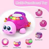 Baby Infant Light up Music Turtle Toys, Baby Toys 6 to 12 Months with Phone, Baby Crawling Girl Toys