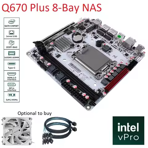 12/13/14th Gen LGA1700 8-Bay NAS Motherboard Q670 Intel vPro 3*NVMe 2*SFF-8643 1*PCIE5.0x16 2*2.5G L