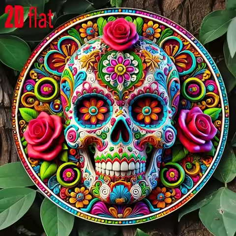 Mexican Carnival Day of the Dead Metal Sign - 8x8" Sugar Halloween Aluminum Art, Waterproof Home Bar
