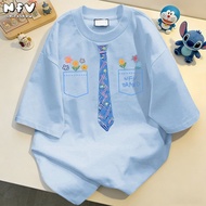 NFV T-shirt:, blue tie for plus size women. Large, soft, comfortable short sleeves YG1349