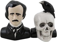 Ebros Gift Gothic Poet Edgar Allen Poe With Black Raven Crow On Skull Decorative Ceramic Salt And Pe