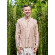 Baju Raya for Eid, Racial Harmony, Deepavali Ethnic Wear 'Samar' Men's Baju Melayu Shirt in Beige &amp; White