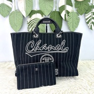 CHANEL 23P Deauville 黑白色銀扣沙灘Tote bag 晶片款