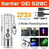 Senter Transparan Magnet Zoom in out Cas 8 Mode Warna 30W Waterproof Flashlight 520A 520 Series - WH