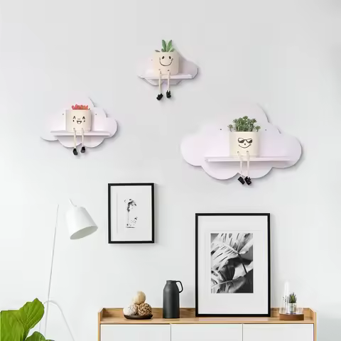Set of 3 Beskadi Cloud Floating Corner Shelves Cloud Corner Wall Shelves for Kid’s Room,White Floati