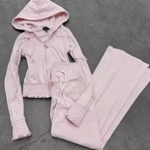 Vintage Sweatshirt 2-Piece Set Y2k Goth Harajuku Korea Coat+Pants Slim High Street Winter Basics Fas