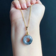 天然緬甸玉 翡翠 玉質細 烏雞水墨風 平安扣 設計款 項鍊 禮物